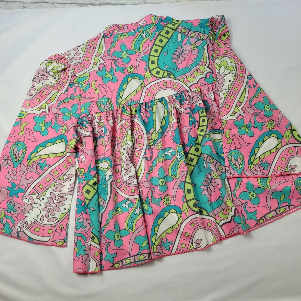NWT Groovy Pink Green Multicolor Paisley Boho Top Festival Bell Sleeve size XL - Picture 5 of 10